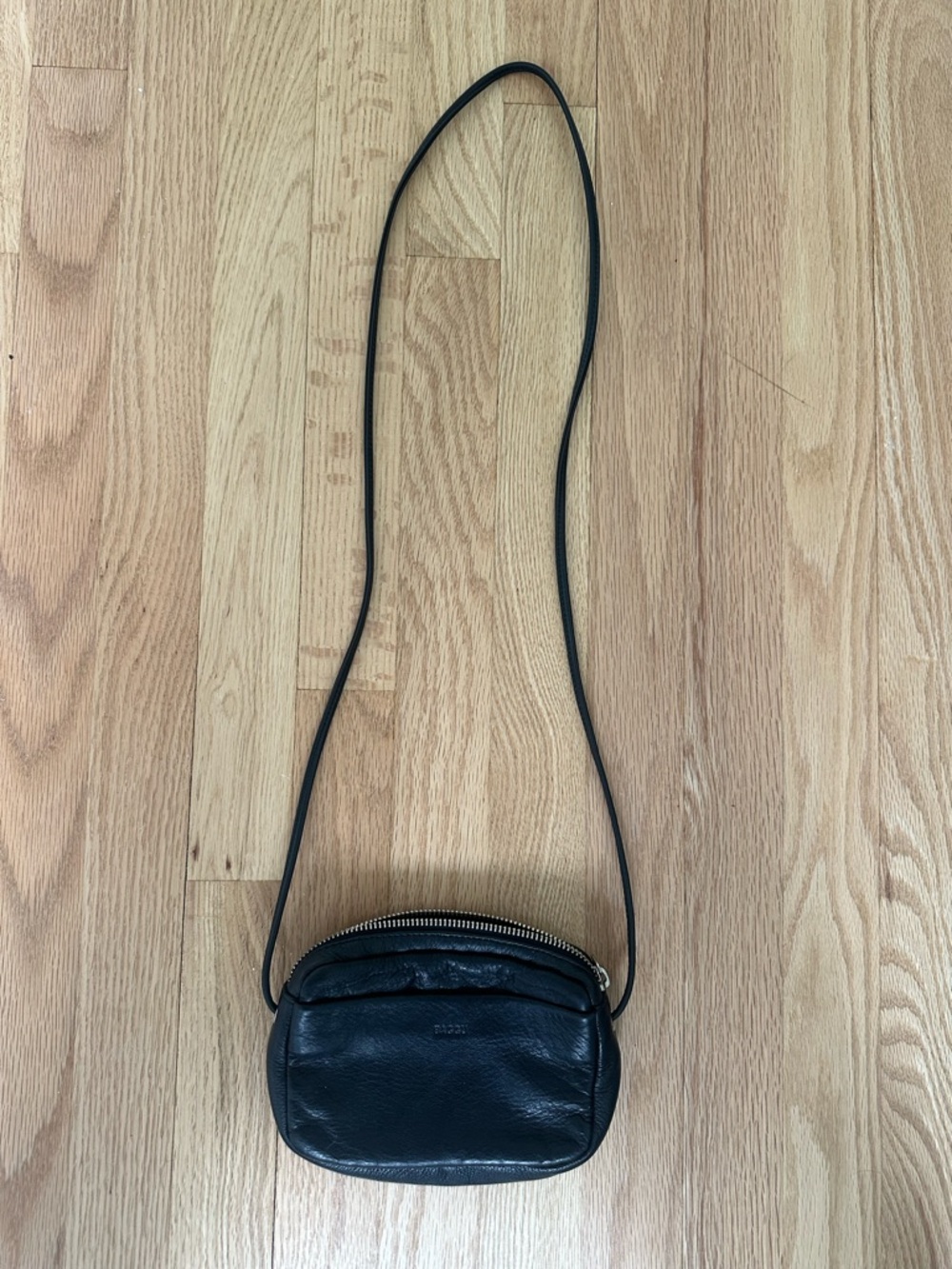 BAGGU Black Leather Small Crossbody Bag Minimalist Zip Pouch Everyday